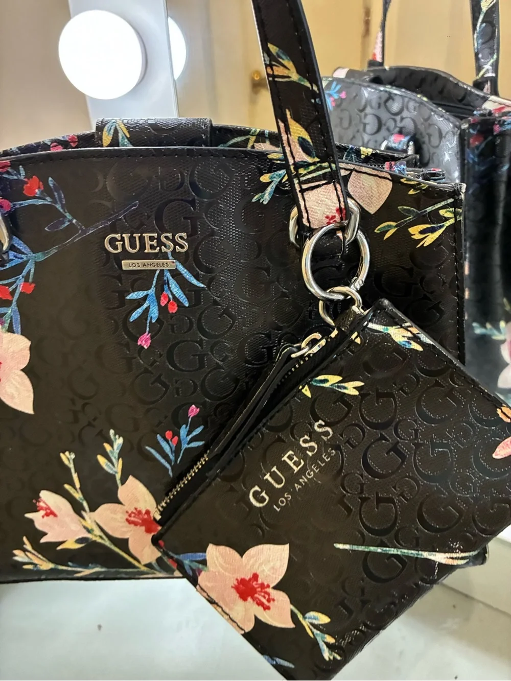 Guess Black Floral Shoulder Bag Large Tote Purse